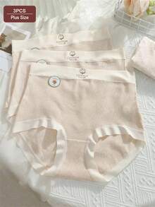 3pcs/Pack Plus Size Women High Waist Solid Color Casual Comfy Simple Cute Pure Cotton Briefs