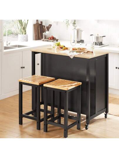 SoBuy FKW74 WN Kitchen Isl Sideboard Cart Cabinet Drawers Shelves Wit Natural Approx.: 98 94 58 Cm view 3