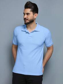 Men's PLAIN COLLAR POLO Shirt In Cotton Pique Fabric - Neblina azul - Ver 3