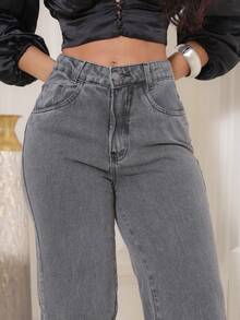 Women's Wide Leg Jeans 100% Premium Thick Fabric Women's Jeans - 灰色 - 查看 2