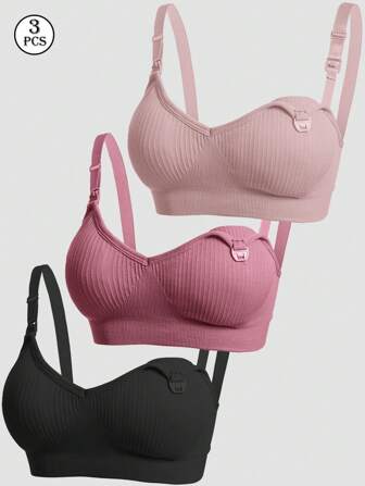3 stuks/set zwangere vrouwen voedingsbeha's met gespsluiting aan de voorkant, comfortabele voedingslingerie