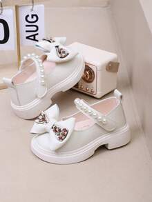 1 Pair Fashion Cute Ribbon & Pearl Hook And Loop Non-Slip Wear-Resistant Shoes For Girls, Suitable For Outdoor, Everyday, Party, School Use In Spring & Autumn - Beige - View 5