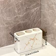 1 Piece Ceramic Gold Marble Toothbrush Holder 3-Hole Freestanding Storage Rack For Bathroom Countertops, Multi-Function Toothbrush And Toothpaste Storage Rack, Durable And Elegant Home Decor Accessory, Stylish Bathroom Supplies - Multicolor - View 11