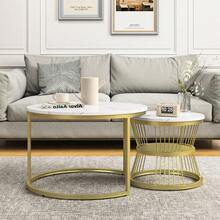 2er Set Nesting Couchtische,Runder Couchtisch für Wohnzimmer,Couchtisch aus Holz mit Metallrahmen,Weiße Tischplatte - Gold - Übersicht 2