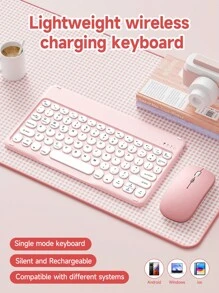 Clavier sans fil ultra-fin, souris sans fil, clavier avec des touches à bordure arrondie élégante, clavier sans fil portable silencieux, compatible avec iOS, Android, Windows, convient aux smartphones, ordinateurs portables, bureautiques, iPads, tablettes, pour usage domestique et de bureau, plusieurs options de couleurs, plug and play, interface Type-C
