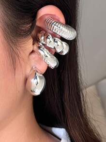 5 stuks overdreven gepersonaliseerde C-vormige spiraalvormige cilindrische holle grote clip-on oorbellen, statement oorbellenset voor dames, geschikt voor dagelijks gebruik, feesten en bruiloften