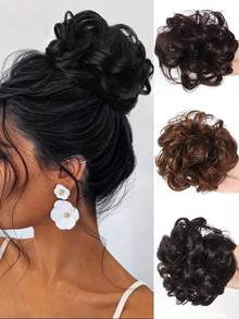 Stufenklammer für verwuschelte Dutt Haarverlängerungen für Frauen, verwuschelte wellige lockige Haardutts, Hochsteckfrisuren Haarverlängerungen mit Synthetikhaaren Dutt Zopf Verlängerung (Dunkelbraun)
