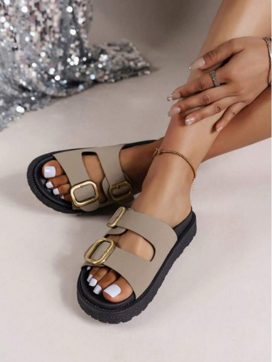 Dép đi biển đế mềm thoải mái màu trơn mới cho cả nam và nữ đi làm phong cách cổ điển giả da thể thao đế dày, mùa hè - Xám - Xem 1