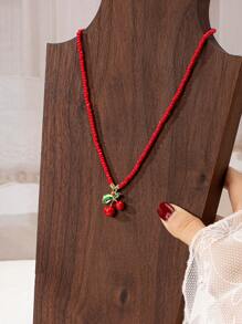 1 pieza Collar bohemio de verano con colgante de cereza, pez, langosta o cangrejo de río, accesorio de joyería para playa y viajes para mujeres