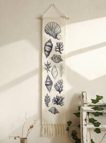 1Pc Nautical Seashell Tapestry Wall Hanging With Tassels – Coastal Beach Theme Coral Starfish Shell Banner For Bathroom Bedroom Living Room, Ocean Marine Vintage Wall Decor For Summer Coastal Cottage