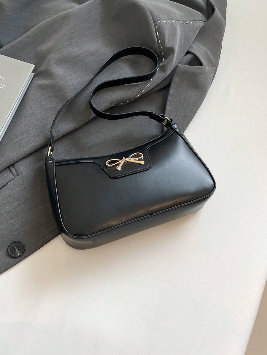 Elegant Crescent-Shaped Underarm Shoulder Bag For Women, Chic Casual Fashion, Solid Color Underarm Bag - Black - View 1