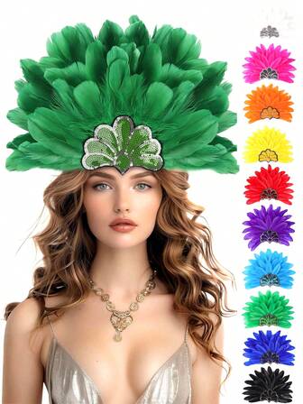 1pc Women's Carnival Feather Headpieces Sequin Headdress For Wedding Masquerade Party Cosplay Feather Headbands Back To School