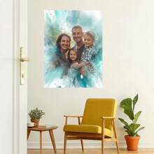 1pc Wall Arts Posters Customizes Personalized Home Portrait Watercolor Canvas Art Prints With Solid Wood Frame, High-Definition Images For Group Photos, Perfect For Birthday And Holiday Gifts, Perfect For Bedroom, Living Room Or Office Wall Decoration, Framed Canvas Wall Art Can Be Hung Directly. Canvas Art Frameless