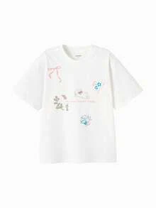 Balabala Girls' Quick-Dry Cartoon T-Shirt, Soft & Fashionable Summer Clothing - Original White - View 4