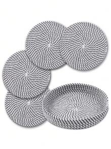 Soporte de rejilla de aproximadamente 20,3 cm (8 pulgadas) apto para platos, ollas y sartenes calientes, posavasos resistente al calor grueso para la cocina, alfombrilla, artículos de cocina esenciales, decoración de mesa y encimera, con cesta de almacenamiento, set de 5 piezas (4 posavasos + 1 cesta de almacenamiento)