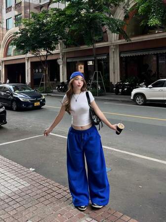 VIBEWAVE Elastic Drawstring Oversized Thin Knit Casual Street Pants, Spring/Summer