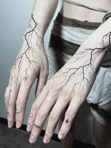 1 Pc Black Vein Lightning Temporary Tattoo, Realistic Looks Like Real Tattoo, Waterproof, Lasts 3-5 Days, Suitable For Men And Women, Goth/Dark Style For Neck, Collarbone, Chest, Waist, Arms, Thighs Or Back, Great For Parties, Gifts, Holidays, Easy To Apply And Remove Body Art Sticker