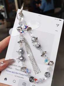 1pc Butterfly Tassel Pearl Crystal Mobile Phone Chain, Handmade Niche Phone Case Hanging Decor, Short Beaded Wrist Strap, Suitable For Outdoor Travel - Multicolor - View 12