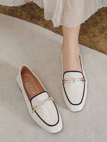 Mengshangli 2025 Autumn Women's Flat Slip-On Loafer Shoes, Casual Leather British Style - Beige - View 6