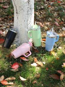 1pc 20oz Tumbler With Handle And Staw,Stainless Steel Double Wall Insulated Cup,Sprayed Lacquered Cup With Sealed Leak-Proof Air Pressure Gland, Friends And Family Gift Cup, Outdoor Drinking Equipment, Fitness, Travel, Home, Office. Water Bottle - Multicolor - View 2