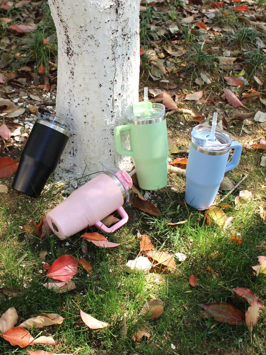 1pc 20oz Tumbler With Handle And Staw,Stainless Steel Double Wall Insulated Cup,Sprayed Lacquered Cup With Sealed Leak-Proof Air Pressure Gland, Friends And Family Gift Cup, Outdoor Drinking Equipment, Fitness, Travel, Home, Office. Water Bottle