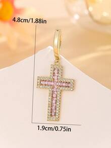 1pc Copper Micro-Inlaid Cross Navel Ring, Suitable For Women's Daily Wear - Multicolor - View 3