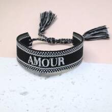 1 pieza Pulsera de estilo vintage hecha a mano con bordado francés "AMOUR", adecuada para parejas, regalo festivo, cuerda de bendición