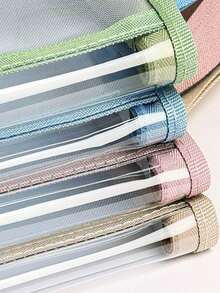 1 Pc Plain Color PVC Plastic Storage Bag, A4 Handbag File Folder With Zipper, Student Exam Use, Subject Organization, Waterproof Document Holder, All Season - Multicolor - View 6