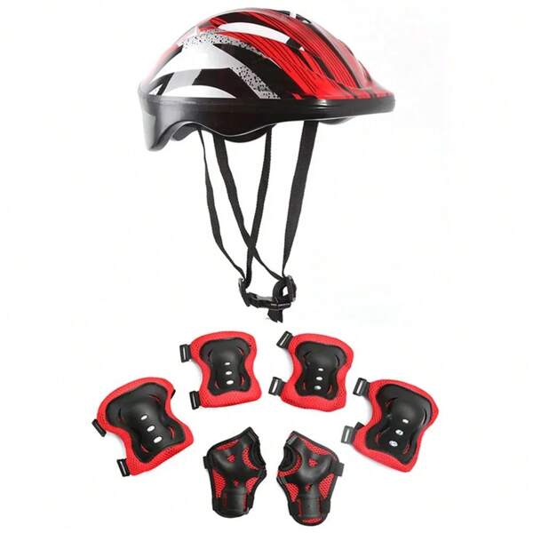 Equipo de protección ajustable para niños y niñas de 5 a 12 años, Set de casco protector de rodilla y codo, 48-55 cm, 7 piezas