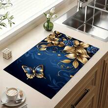 1pc Floral Printed Drainage/Absorbent/Drying Mat For Coffee Maker, Dishes - Polyester Table Top Protector Mat, For Kitchen Counter Decor - Home Bar And Dining Table Placemat - HQQLSD107 - View 4