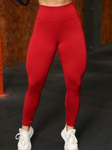 High Waist Gym Leggings - Fiery Red - View 5