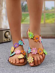 Children's Sandals 2025 Summer New Fashion All-In-One Round Toe Sunflower Comfortable Flat Slip-On Beach Sandals Outside The Home