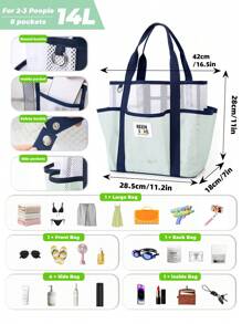 1Pc/Set Macaron Colors Mesh Beach Tote Bag Set With Phone Pocket, Nylon Casual Transparent Toiletry Bag Set With Zipper, Large Capacity Lightweight Storage Bag, Oversized Sandproof Swim Tote, Portable Reusable Summer Tote Bag With Hanging Handle, S/L Wash Bag Gift For New Semester, Spring/Early Summer, Anniversary, Vacation, Daily Use, Holiday, Mother's Day Gift, New Style In 2025.