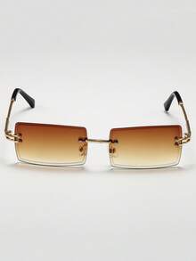 1pc Metal Frameless Rectangular Fashion Gradient Fashion Glasses, Suitable For Outdoor Travel Rectangular Shape Shades - Shuanglan - View 4