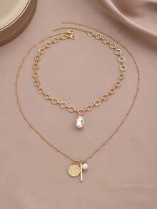 2pcs Textured Circular Pendant Necklace Set, Suitable For Multi-Layer Wearing - Multicolor - View 6