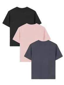 Conjunto de tres piezas de camiseta de cuello redondo casual con estampado para niñas, de manga corta, para estudiantes y niños pequeños en verano - ¡Las camisetas coloridas traen alegría y felicidad a cada niño! Ropa de niñas, camisetas gráficas de verano, ropa de niña preadolescente