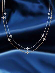 1件优雅简约四叶草锆石项链，925纯银女士精致项链，高端珠宝，派对/生日礼物，约会必备 - 五朵花鑲鑽 - 查看 2