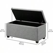 Basics Ottomane und Flurbank mit Stauraum Gepolstert Rechteckig Polyester Helrau 42 x 91 x 43 cm B x T x H - Hellgrau1 - Übersicht 3