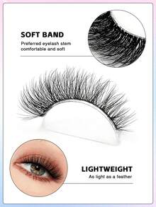 7对ENCHUW自然纤长假睫毛，透明梗，3D蓬松柔软假睫毛 - 黑色 - 查看 3