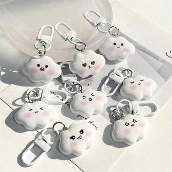8 st/pack söta tecknade uttryck molnformade nyckelringar, bedårande väskhängen, bästa vän/parpresent, accessoarer biltillbehör väskberlock skola