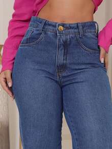 Women's Wide Leg Jeans 100% Premium Thick Fabric Women's Jeans - 藍色 - 查看 2