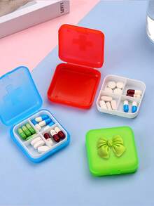 1pc Bow-Knot Decor 4-Compartment Mini Medicine Organizer Box, DIY Travel Portable Cute Small Pill Case For Home, Travel, Living Room, Bedroom, Bathroom Storage, Suitable For Family, Travel, Wedding, Party, Birthday, Mother's Day, Father's Day, New Year, Accessory, Interesting Gift, Valentine's Day Gift, Self-Adhesive Assembly Required - Multicolor - View 5