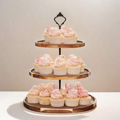 1 件 2/3 层木制纸杯蛋糕架、分层托盘、圆形木制纸杯蛋糕塔、服务展示架、圣诞节甜点饼干糖果自助餐架、节日派对装饰品、圣诞节配件、厨房用品