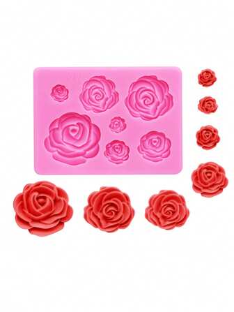 1pc Liquid Silicone Mini 7-Petal Rose Shaped Baking Mold, For Decorating Cakes, Chocolates, Cookies