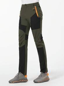 Pantalones de deporte para hombre de exterior, con bloqueo de color, elásticos y de secado rápido, de tela fina, resistente al agua y transpirable, para senderismo y correr