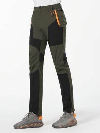 Pantaloni sportivi da uomo per attività all'aperto, a blocchi di colore, ad asciugatura rapida ed elastici, realizzati in tessuto sottile resistente all'acqua e traspirante, ideali per escursioni e running