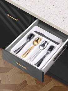 1pc Flatware Organizer Box, Silver Cutlery Tray, Kitchen Drawer Storage Container, Made Of Plastic PP Material, Used For Tabletop, Cabinet, Drawer Storage Of Cutlery, Utensils, Cooking Tools