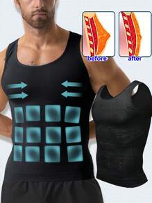 Men's Slimming Compression Shapewear Vest And Tight-Fitting Muscle Tank Top, Tummy Control Undershirt And Body Shaper With Abdomen And Belly Compression, Breathable Athletic Base Layer Shirt For Gym, Workout, Fitness, Sports, Training, And Gynecomastia - Slimming Belly Shaper Undershirts And Underwear Top For Boobs Support