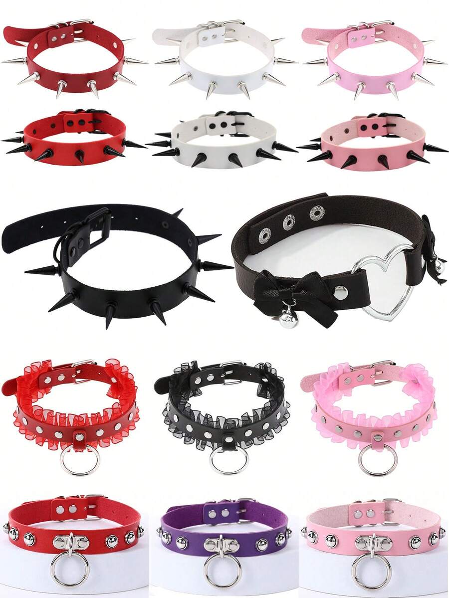 1pc Punk Goth Rivet Multi-Color Choker Necklace, Sexy & Daily Or Party Wear For Women, Creative Gift Idea For Christmas, Halloween, Valentine's Day, Holiday Costume - Multicolor - View 1