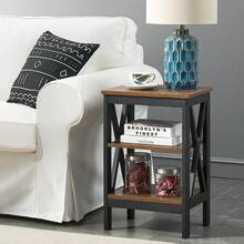 VECELO Set Of 2 Nightstand With 3-Tier Open Shelves - X-Shape Metal Frame Bedside Table, Small End Table For Bedroom & Living Room,Brown - màu nâu - Xem 6